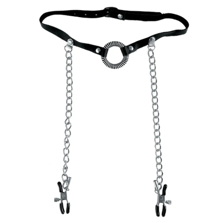 Кляп с зажимами O-Ring Gag &amp; Nipple Clamps